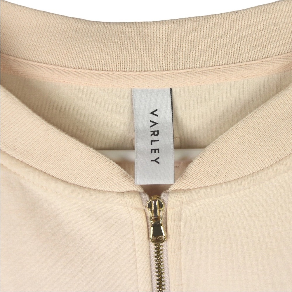 Varley Cole Bomber Cropped Jacket Womens Size Medium Light Pink Striped Trim - Picture 10 of 16